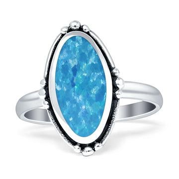Oval Oxidized Created Blue Opal Thumb Ring 925 Sterling Silver Wholesale